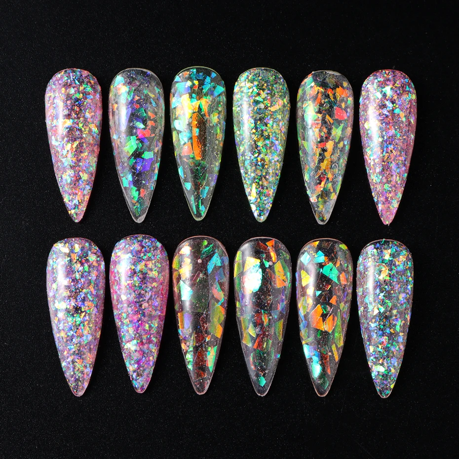 12 Gitter Aurora Chamäleon Nagelglitzerflocken Unregelmäßiges Kristallglas Paillettenpulver Glänzende Meerjungfrau Paillette Nail Art Dekoration