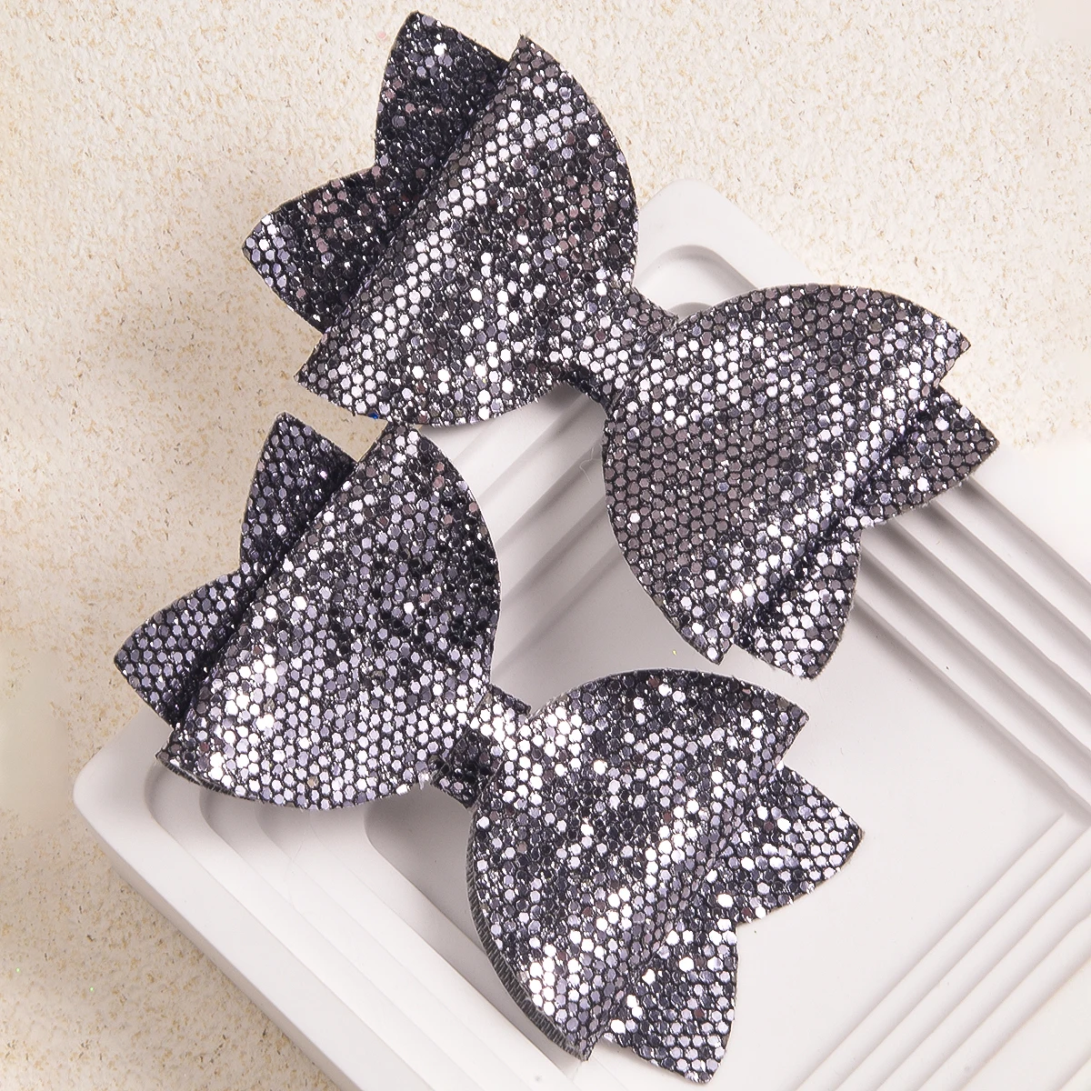 2 mesh green onion powder dovetail bow duck-bill clip hairpin Fashion popular everything girls daily dress up hair accessories