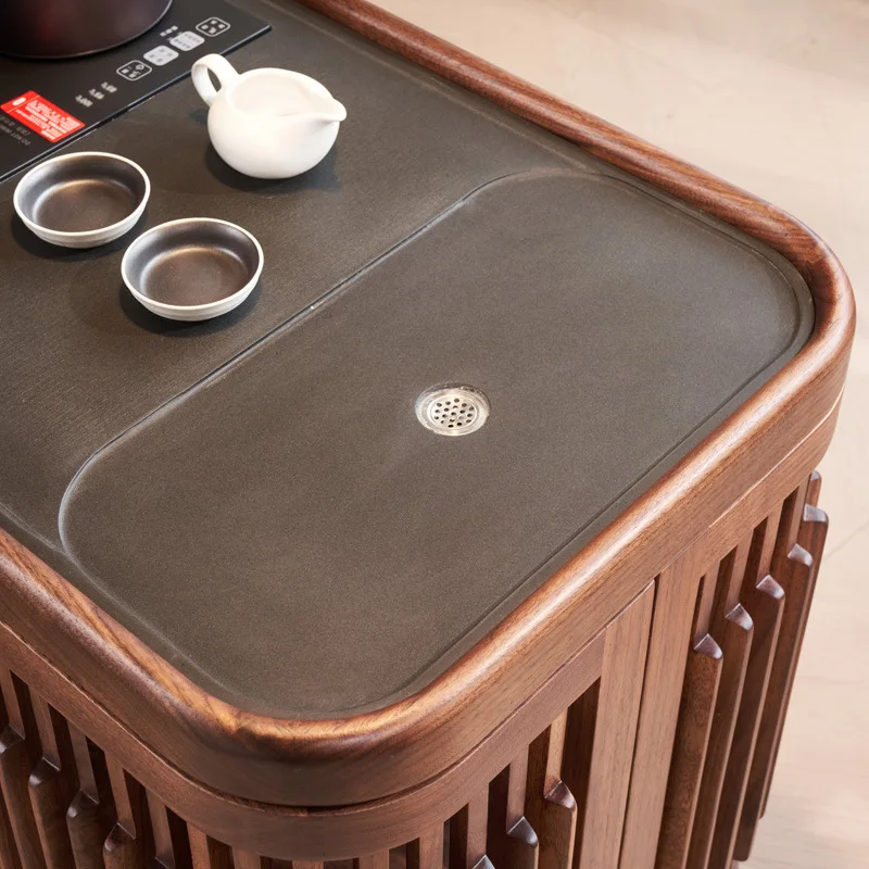 Tavolo mobile in legno massello per soggiorno con armadietto mobile in noce nera