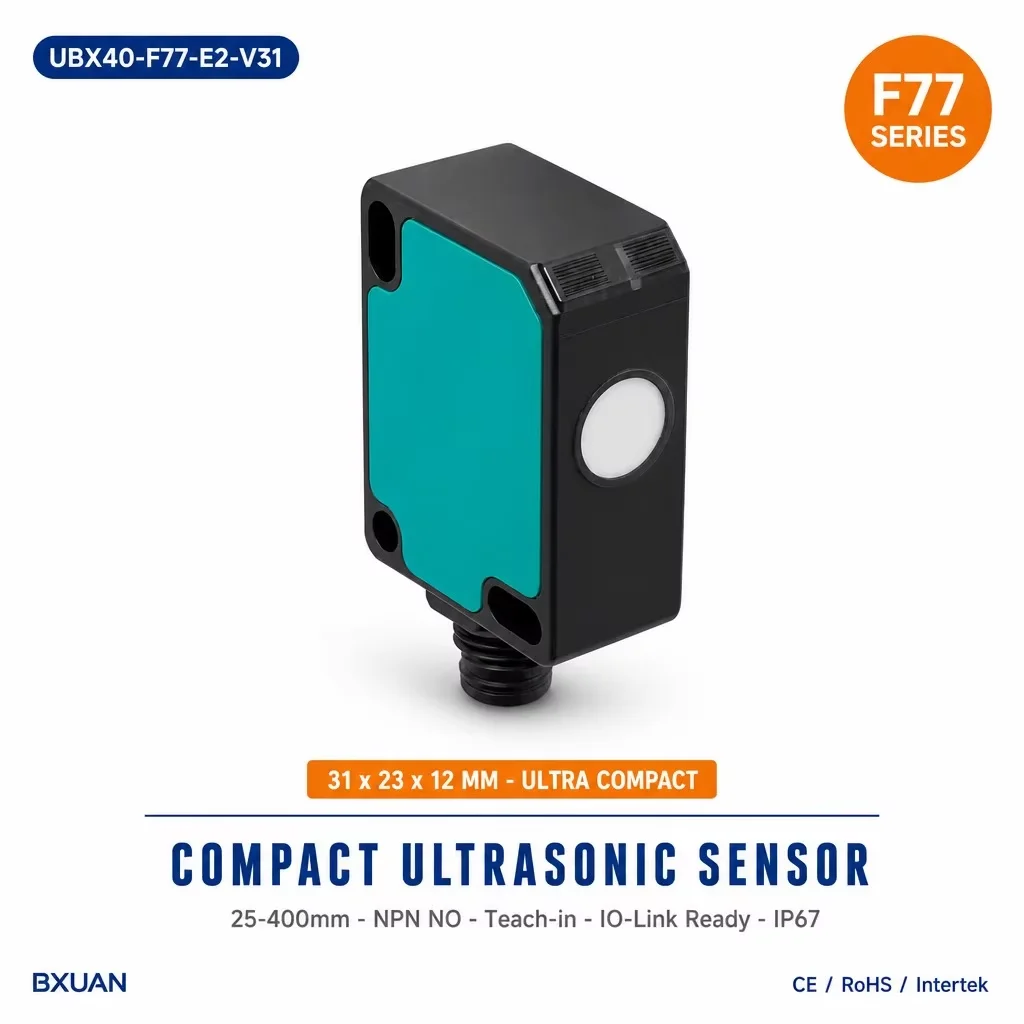 Compact Ultrasonic Sensor M8 Plug 25‑400mm Sensing Range PNP NO Output 20‑30VDC IP67 Industrial Proximity Switch
