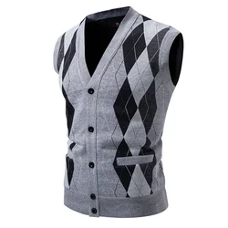 2025 Men's Knitted Cardigan Wool Vest Button Casual Warm Men's Knitted Sleeveness  Mens Clothes