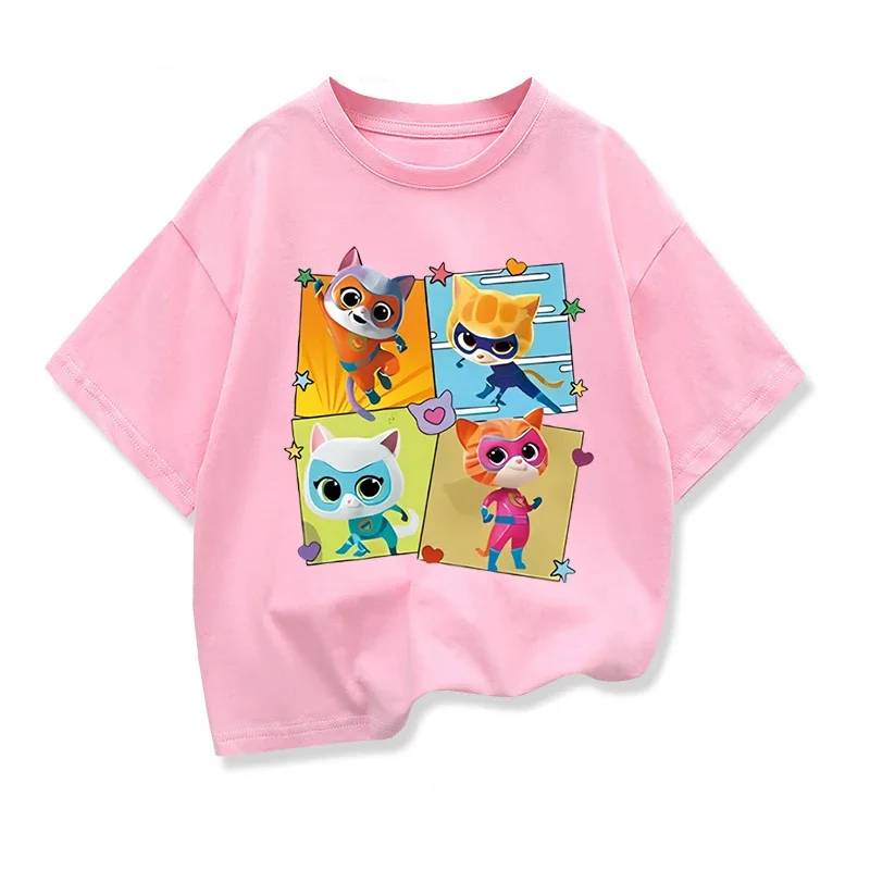 Summer Baby Girls Cotton T Shirt New Game Super Kitties Kids Clothes Tee Toddler Boys Short Sleeve Tops 2~10Y
