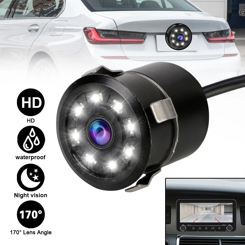 12V Car Rear View Camera Parking Assistance PDC Parktronics Backup Night Vision 8LED 170° Wide Angle Monitoring Auto Accessories