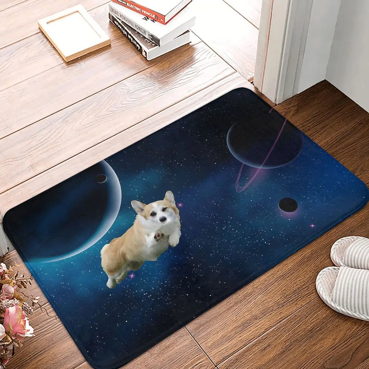 

Lovely Animal Anti-Slip Doormat Bath Mat Corgi In Space Hallway Carpet Entrance Door Rug Home Decor