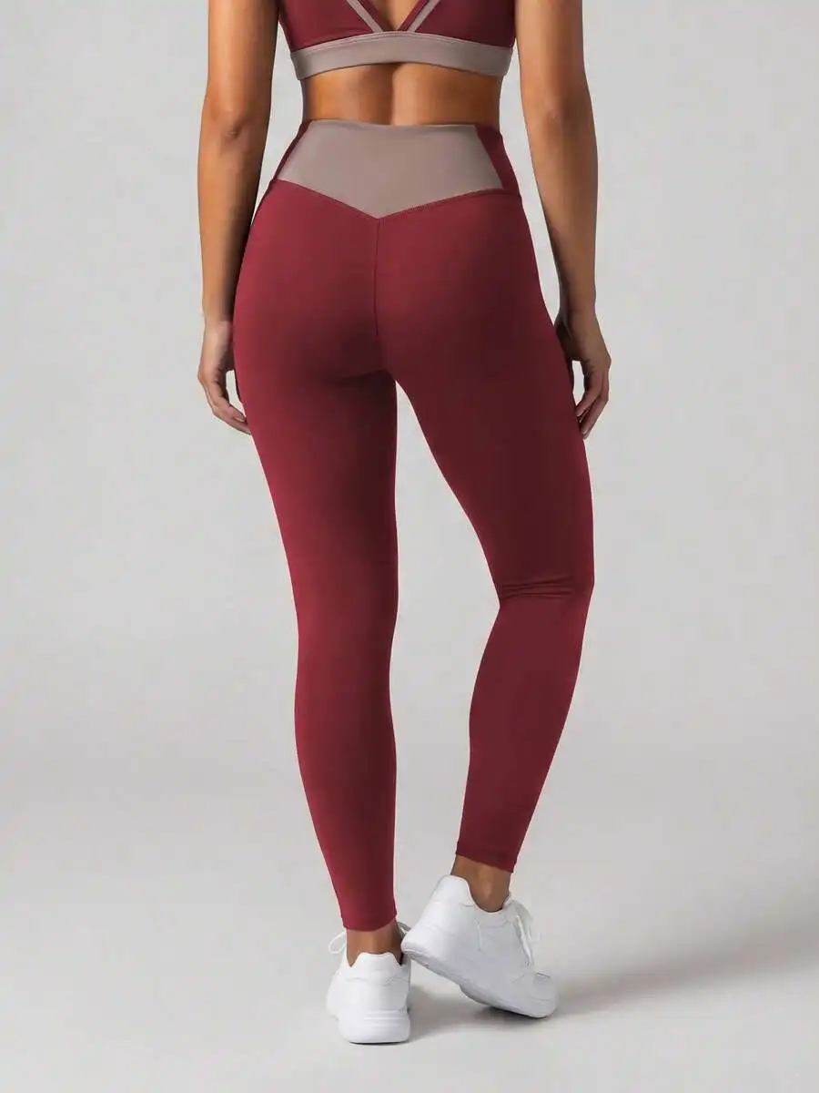 

Women Contrast Color Elastic Sports Leggings For Running Yoga Gym Training