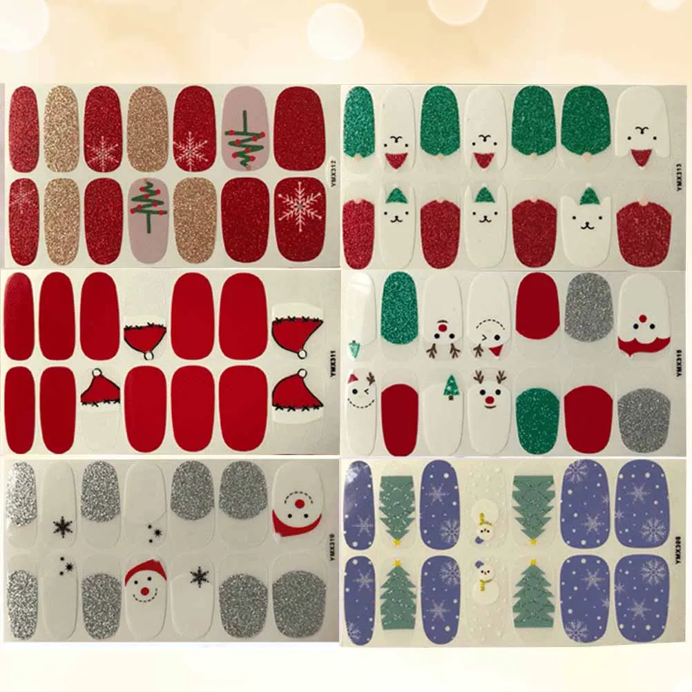 

6Pcs Snowflake Snowman Nail Decals Creative Easy Apply Nail Art Stickers for Holiday Events Home Fake Nails Sticker