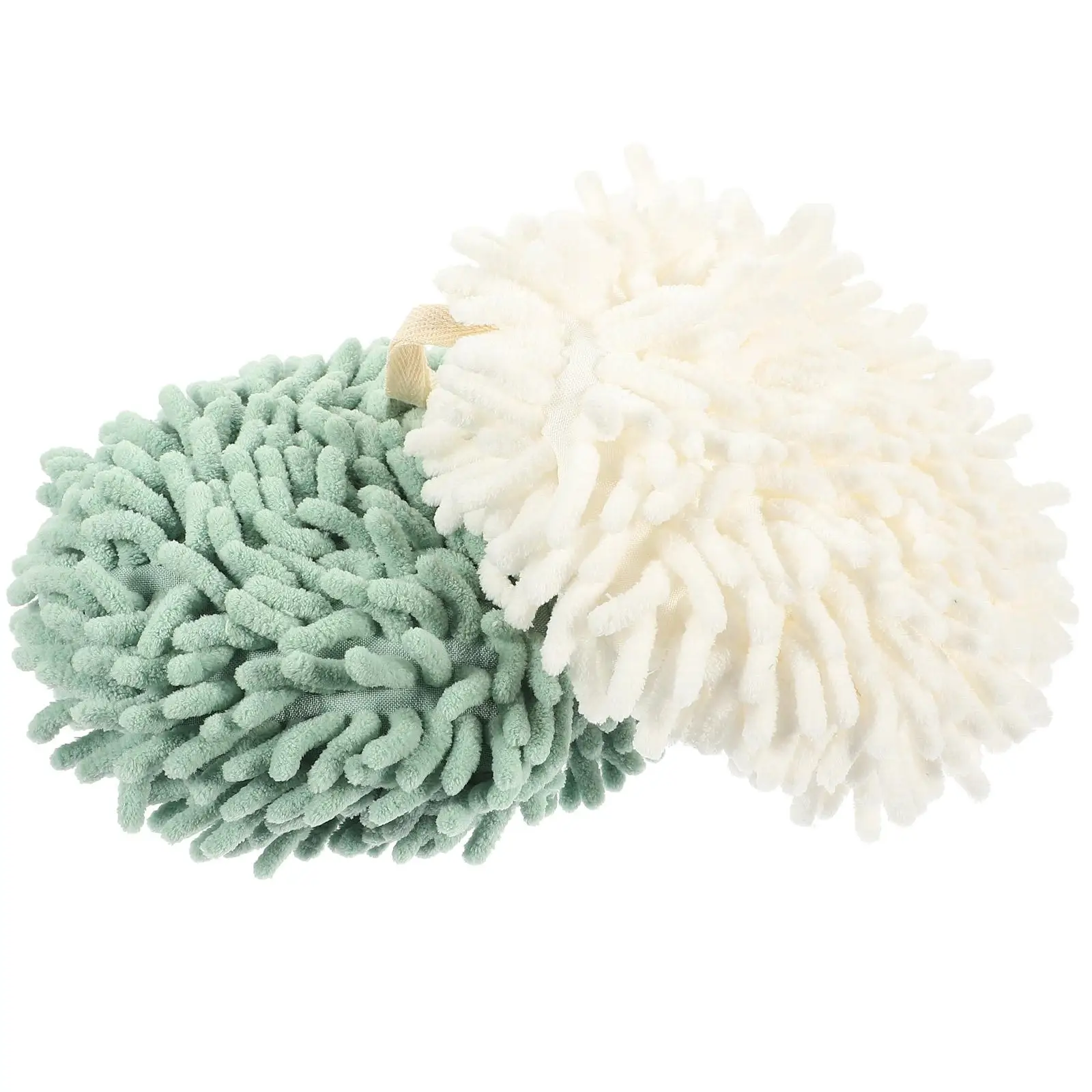 

2Pcs Thickened H Towels Chenille Hanging Bathroom Kitchen White Green Soft Towel Ball Home Decor