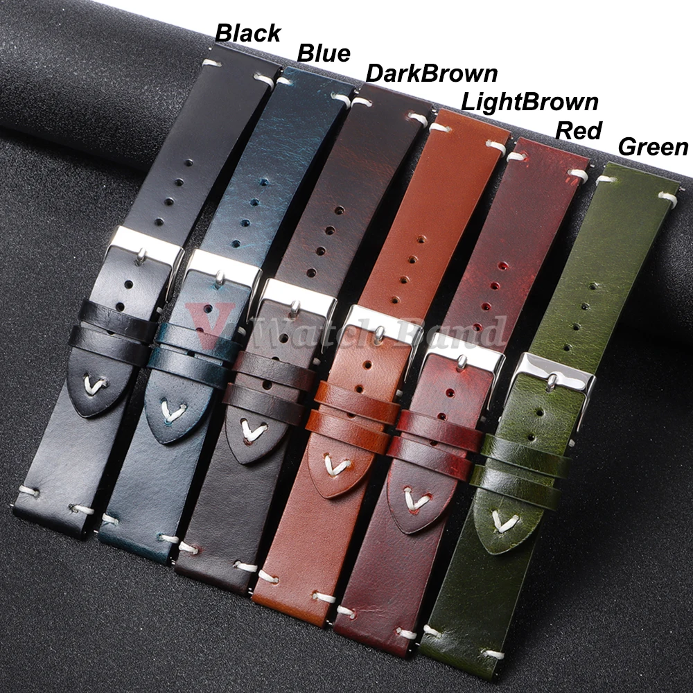 18 مللي متر 20 مللي متر 22 مللي متر سوار الإفراج السريع النفط الشمع خياطة جلد البقر حزام لأوميغا ل Seiko خمر الجلود حزام (استيك) ساعة