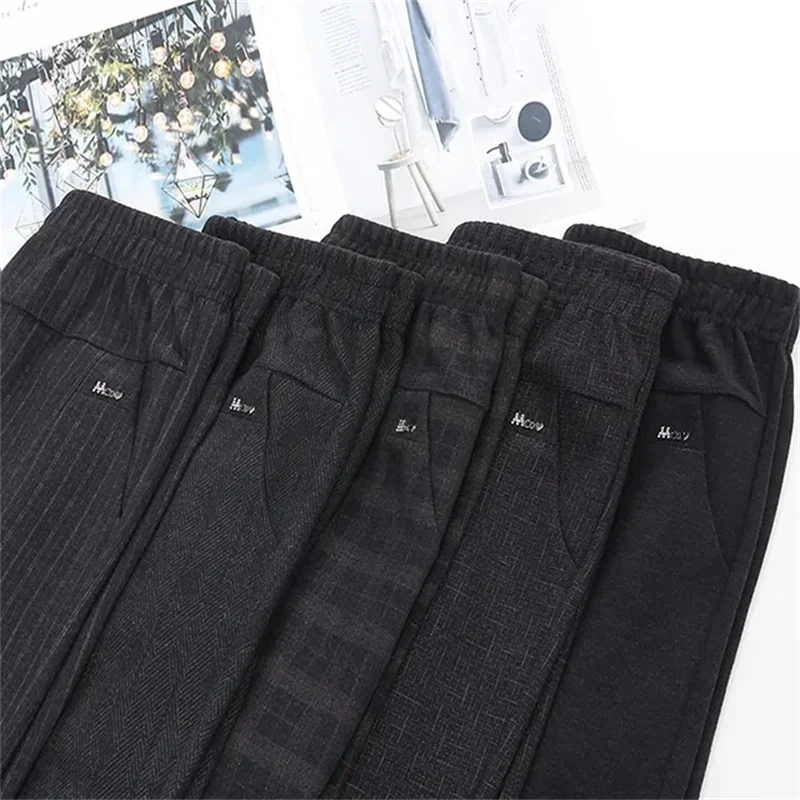 Middle Aged Women Ttrousers New Autumn Stretch High Waist Casual Pants Female Winter Plush Warm Straight Pants Oversize 7XL 8XL