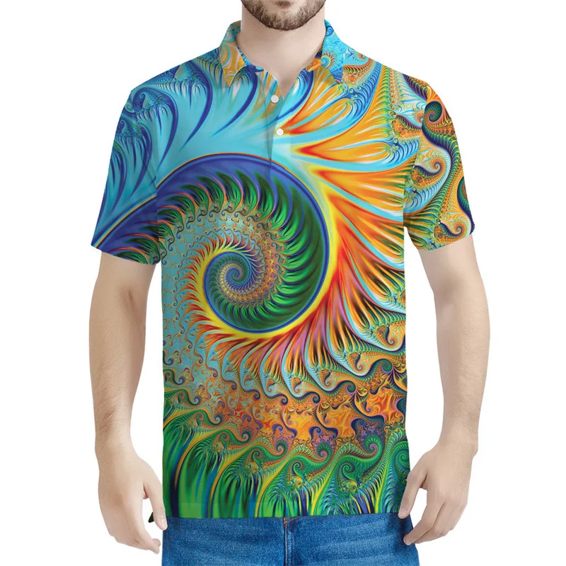 Colorful Abstract Pattern Polo Shirt For Men Rotate 3D Printed T-Shirts Summer Casual Street Lapel Tops Tees Loose Short Sleeves