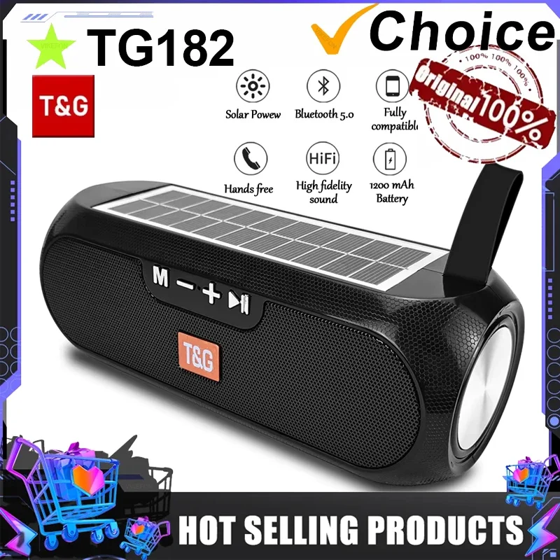 T&G TG182 Solar Charging Portable Stereo speakers Wireless Bluetooth With Mic Outdoor Loudspeaker Waterproof FM Radio Soundbar