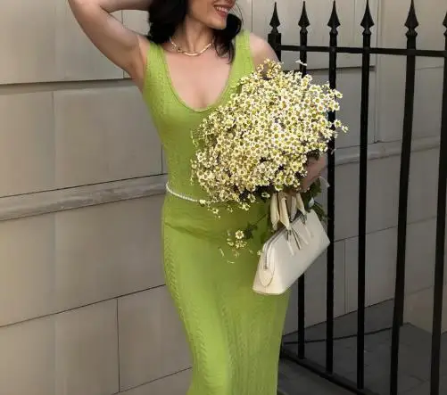 

Autumn 2025 Solid Color Sleeveless U-Neck Slim Fit Dress Waist Hugging New Style for Women
