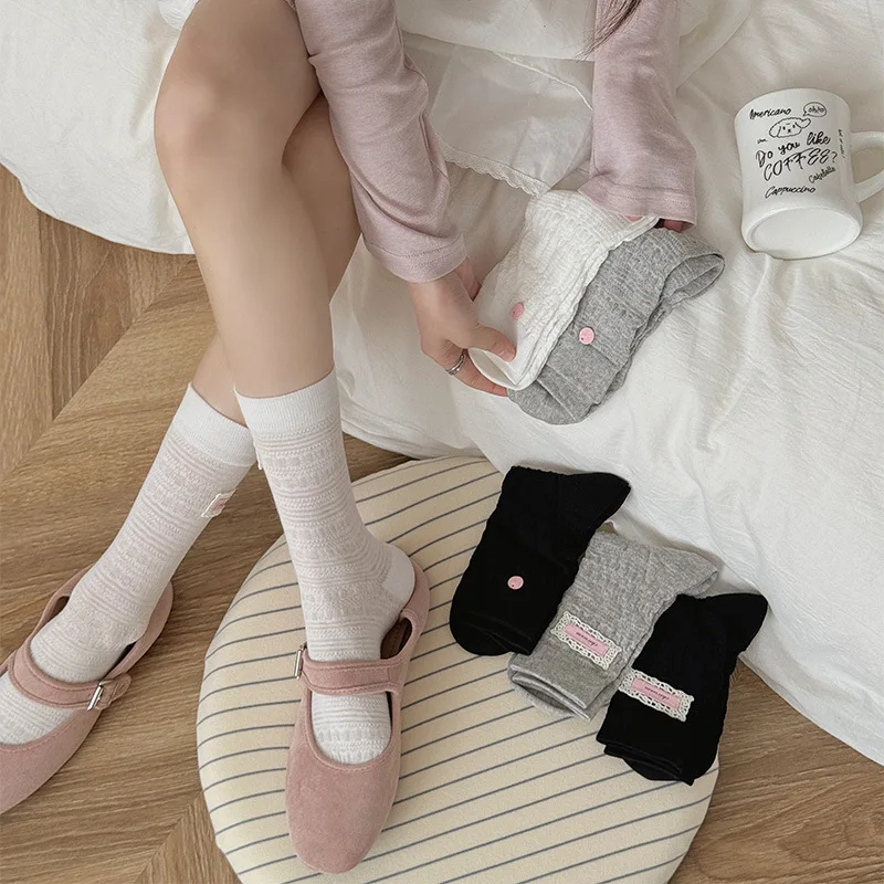 

1 Pair Sweet Casual Japanese Schoolgirl Calf Sock Fashion Lightweight Button Calf Sock Cute Summer Soft Breathable Cotton Sock