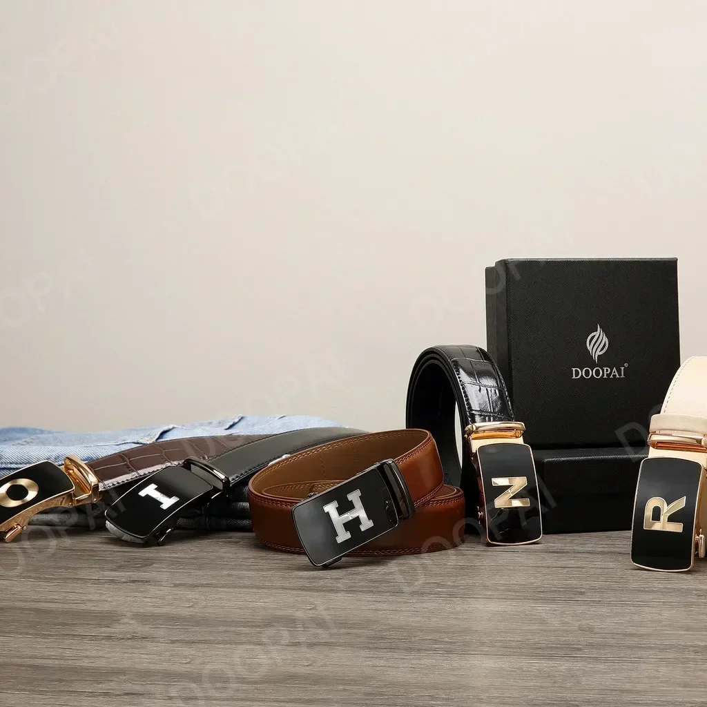 Men\'s Leather Belt Automatic High Quality Cowhide Belt Women Genuine Luxury Leather Belt for Men Male Strap Letter Business Male