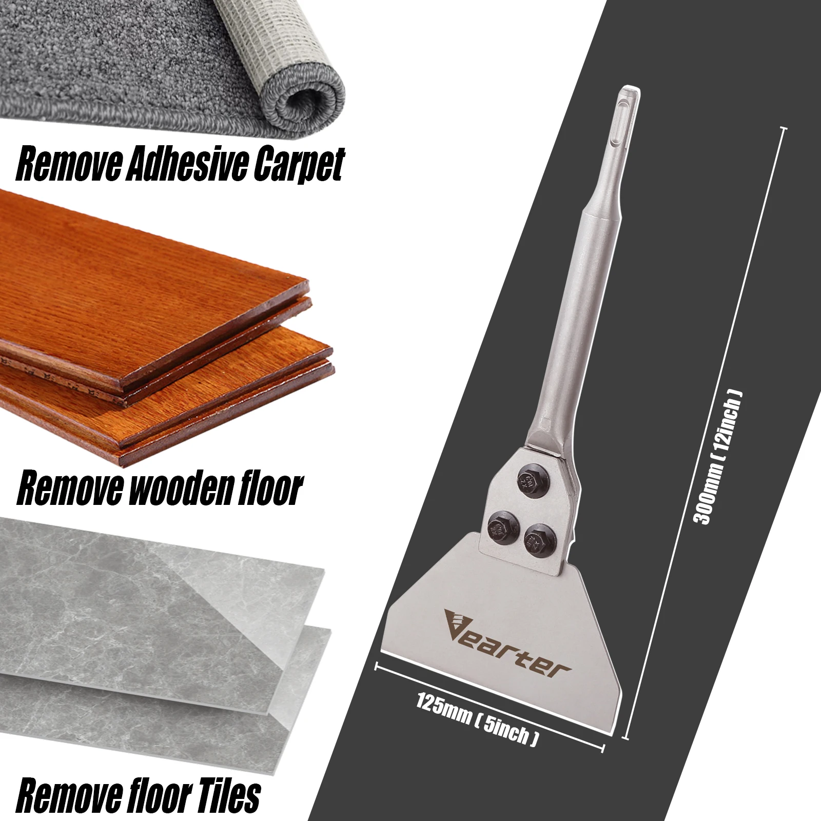 Vearter 125x300mm sds plus shank 5 polegada martelo elétrico cinzel raspador de chão lâmina substituível broca para telha tijolo concreto