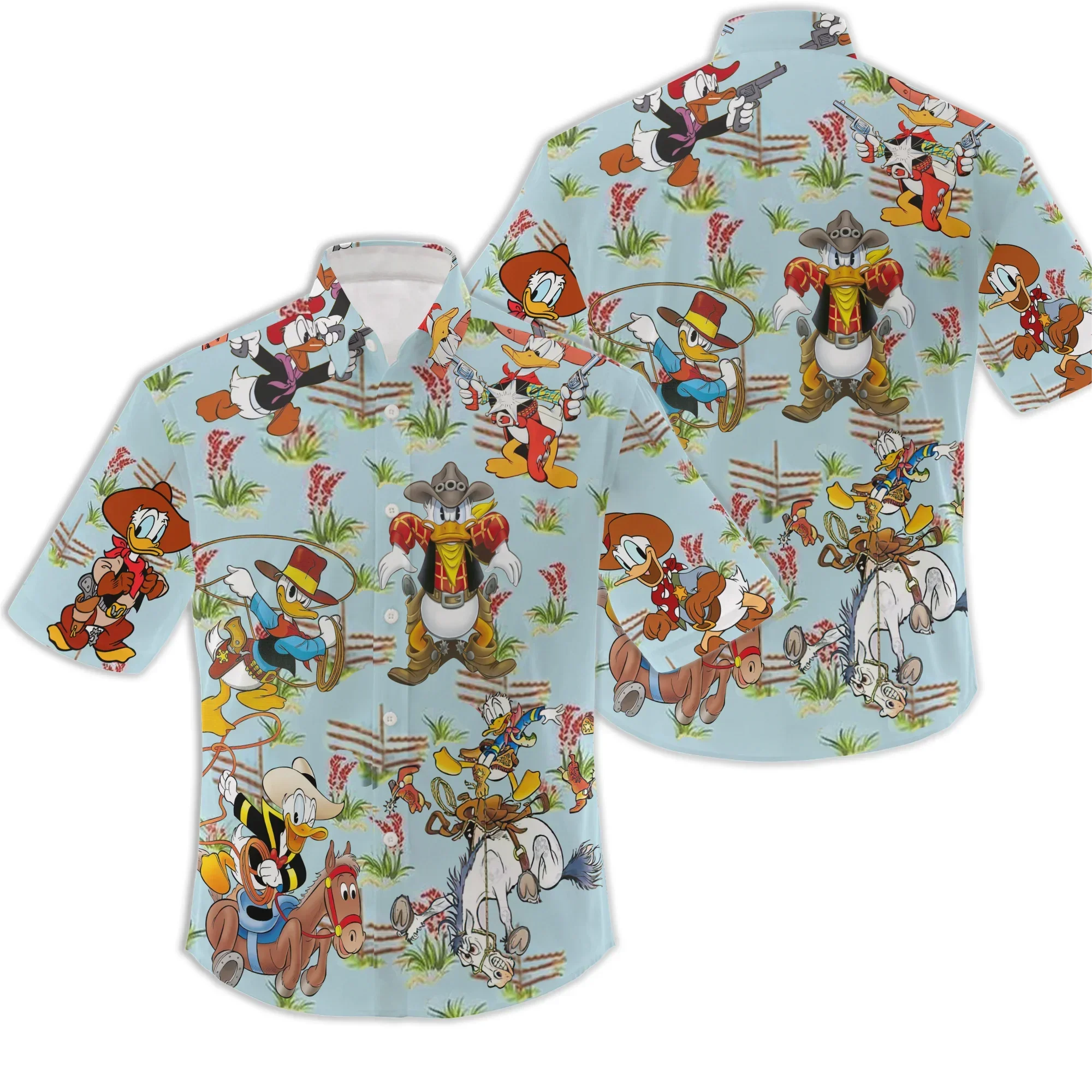 

Disney Donald Duck Hawaiian Shirts Miniso Men's Comfort Casual Clothing Casual Beach Short Sleeve Button Down Lapel Tops