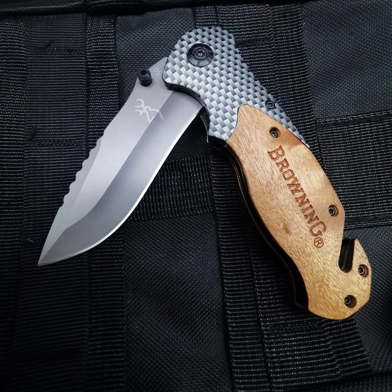 Folding Knife for Man High Hardness Portable Survival Self Defense Outdoor Camp Pocket Military Tactical Knives Wooden Handle