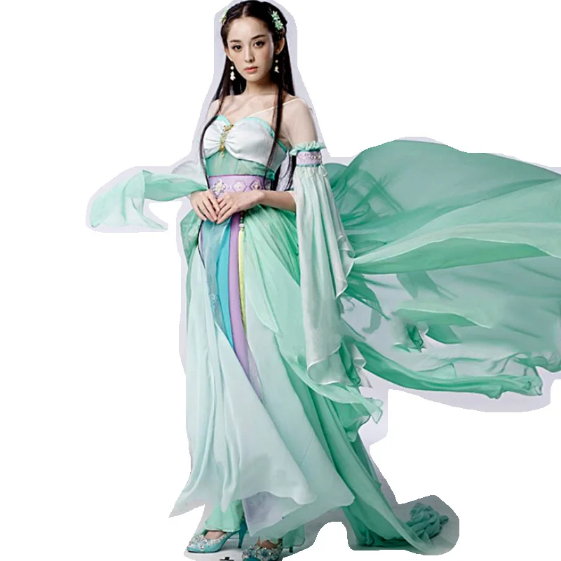 زي الرقص الكلاسيكي القديم في OrientTown، فستان تنكري أحمر وأخضر، ألعاب على الإنترنت مثيرة وأنيقة تؤدي ملابس Hanfu