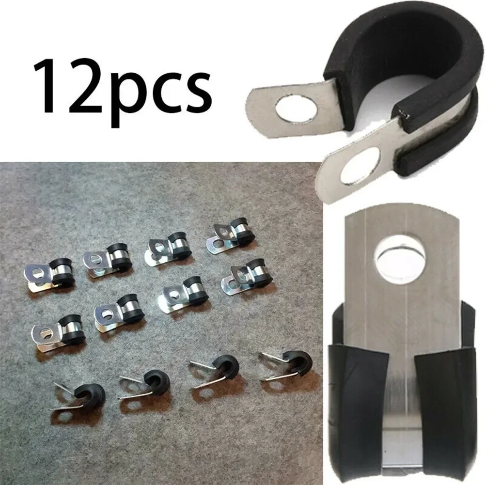 12Pcs Brake Pipe Clip Fuel Line Hose Water Pipe Air Tube Clamps Fastener Rubber Lined P Clips 5/16