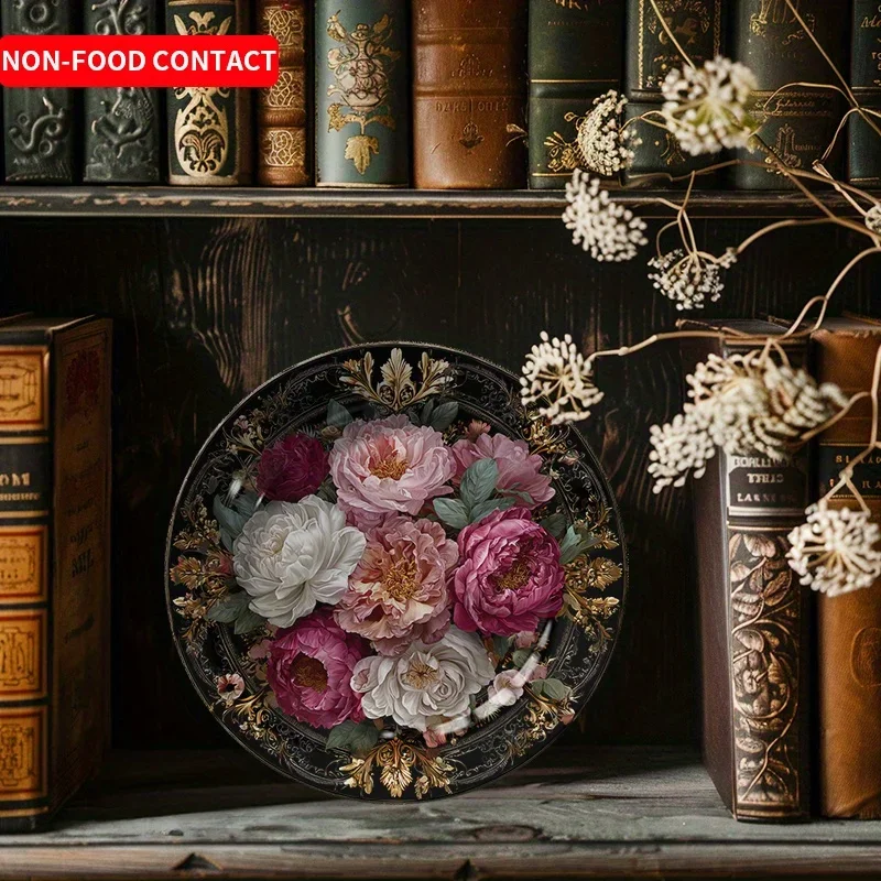 1pc Elegant Floral Decorative Plate - Non-Food Contact Safe Ceramic Serving Tray, Pink/White/Gray/ Green/ Golden Floral