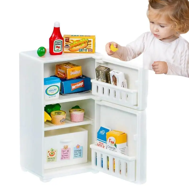 

Mini Fridge Toy Dollhouse Refrigerator Food Simulation Home Appliance Toy Miniature Kitchen Playset Kids Pretend Play House Toys