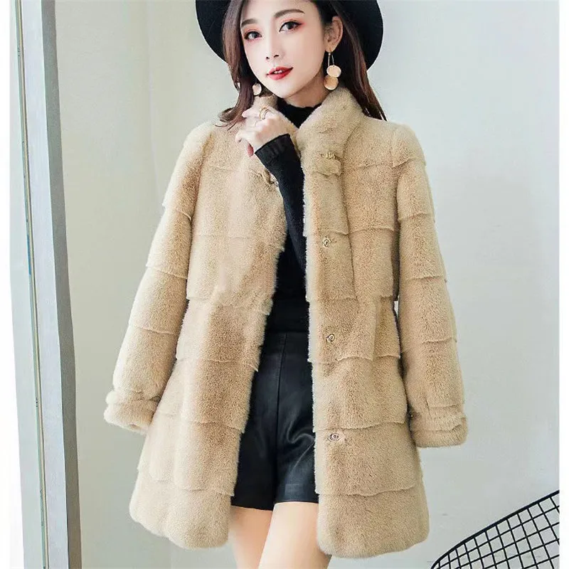 Autumn Winter Women\'s Faux Fur Coat New Mid-length Imitation Mink Coat Large Size Loose Soft Comfortable Fur Jacket 4XL