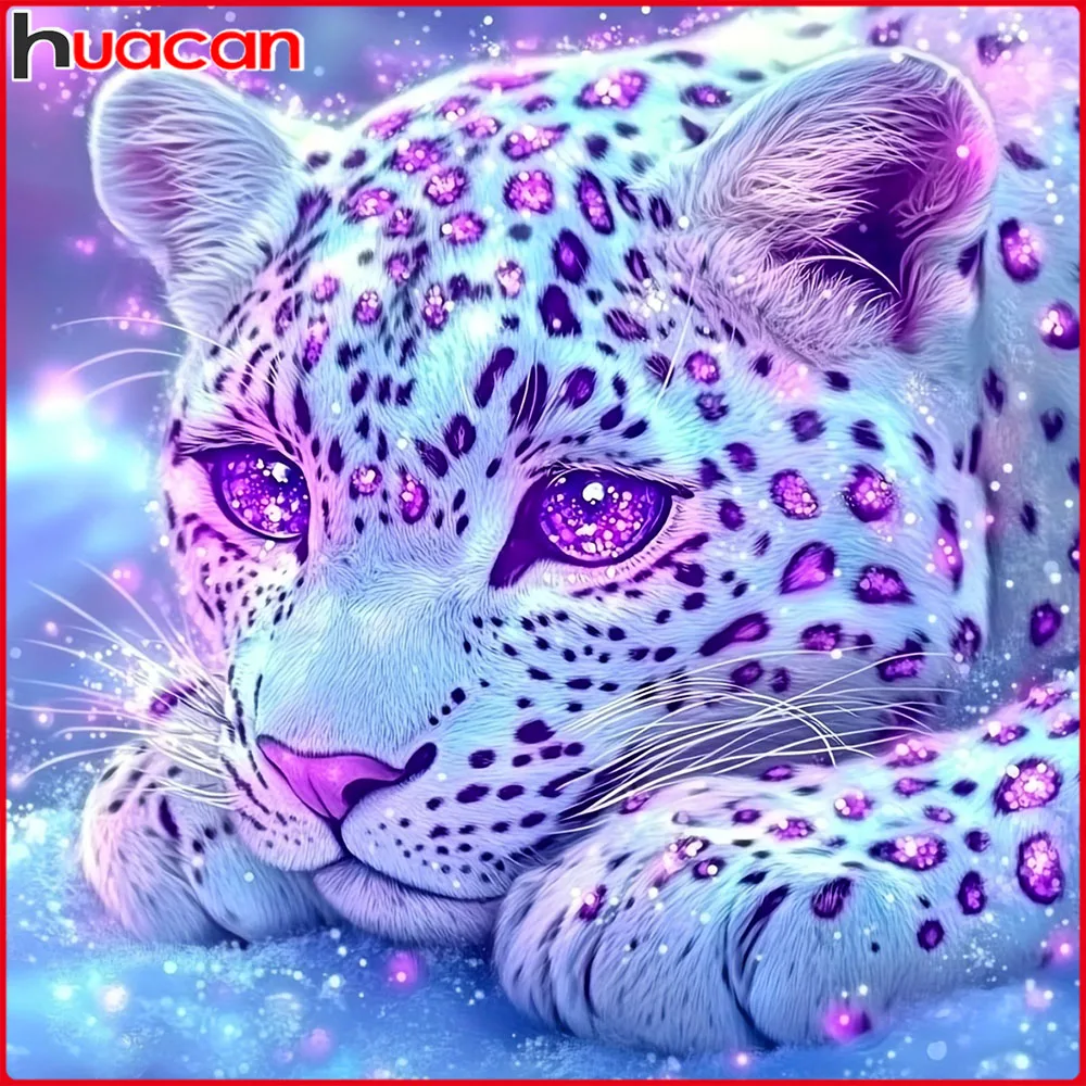 Huacan 5D DIY Diamantmalerei Leopard Winter Diamant-Mosaik Tier Landschaft Komplettes Set Bild aus Strasssteinen