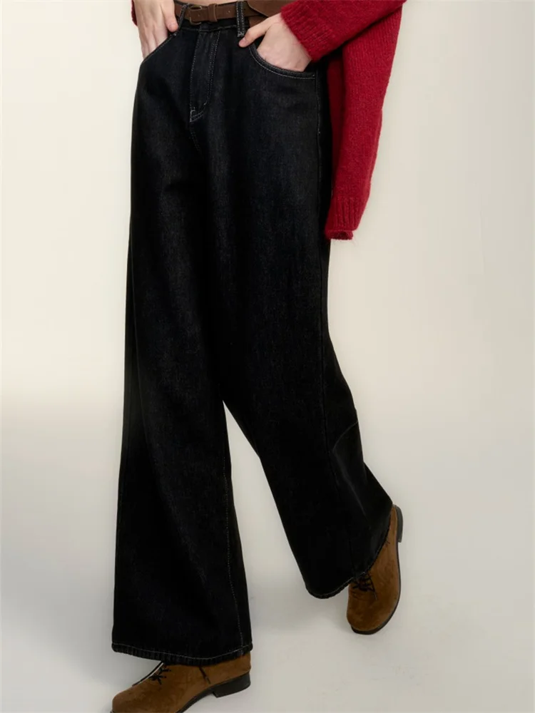 

CHILL ZOEY Women's Fce Lined Wide Leg Pants Straight Cut Winter Spring Bla Casual Long Trousers l Waist Zipper