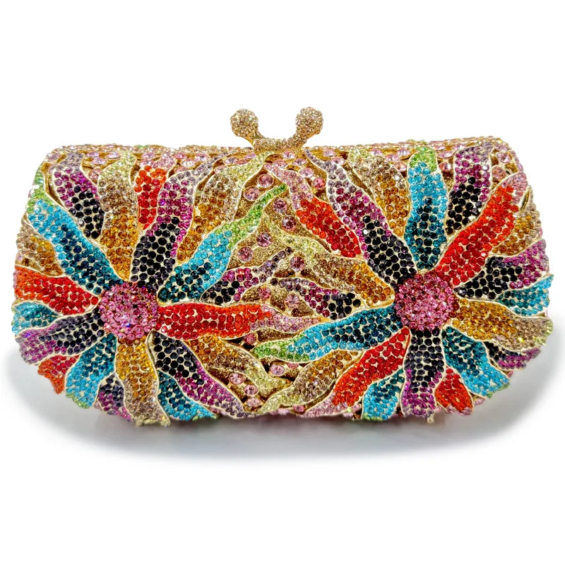 

Hollow Out Flower Women Evening Bag Rhinestone Dinner Clutch Luxury Designer Handbags Crystal Wedding Party Bags Shiny Clutch