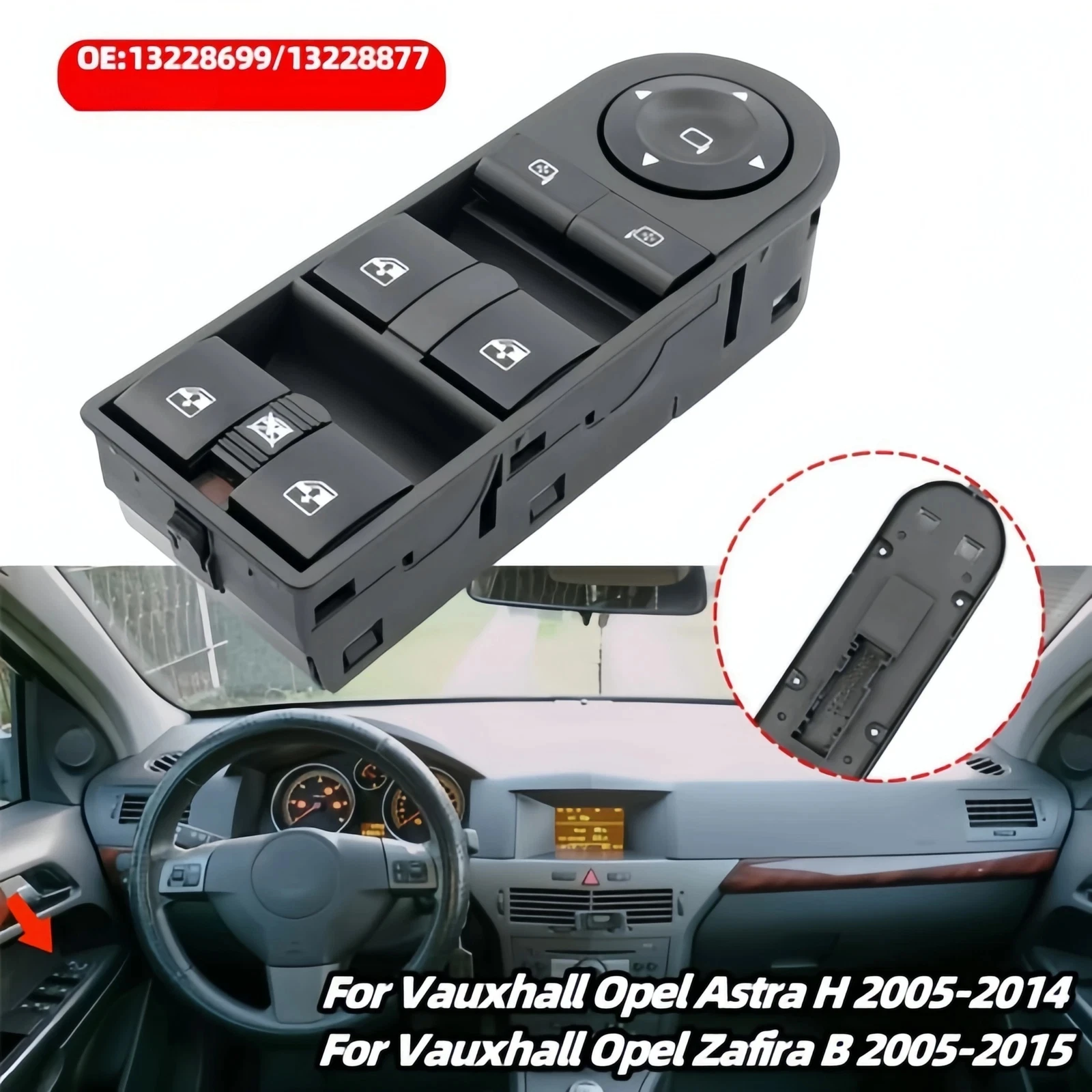 

Electric Power Car Window Control Switch 13228698 13228699 13215153 13228877 For Opel Astra H 05-14 Vauxhall Astra Zafira 05-15