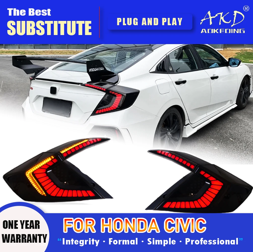

Задний фонарь AKD для Honda Civic, светодиодный задний фонарь 2016-2021, задний противотуманный тормозной сигнал поворота, автомобильные аксессуары