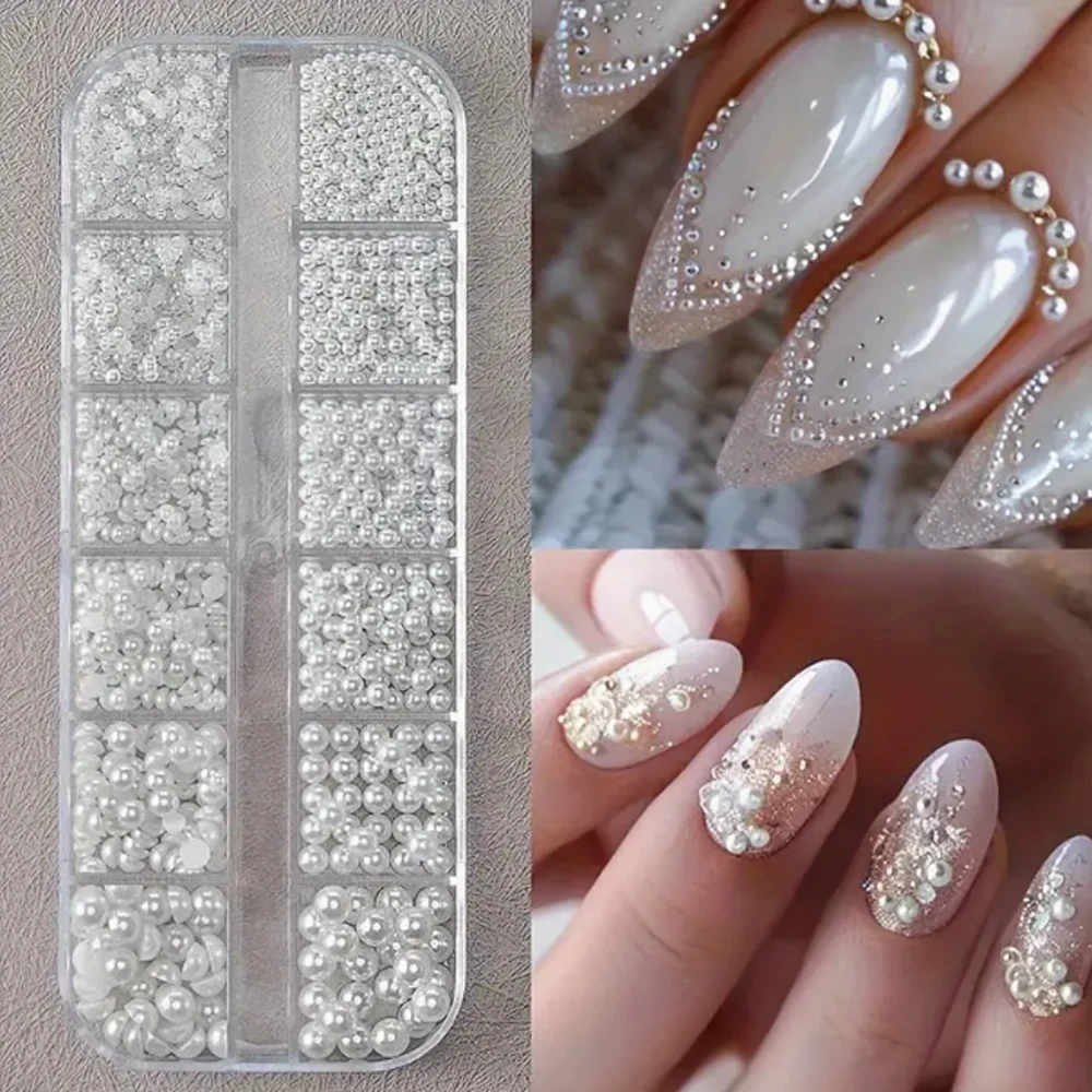 베스트셀러 12칸 오엽꽃 스틸 비즈 네일 장식, 진주 플랫 바텀 다이아몬드 피어싱 아머 및 불규칙한 디자인