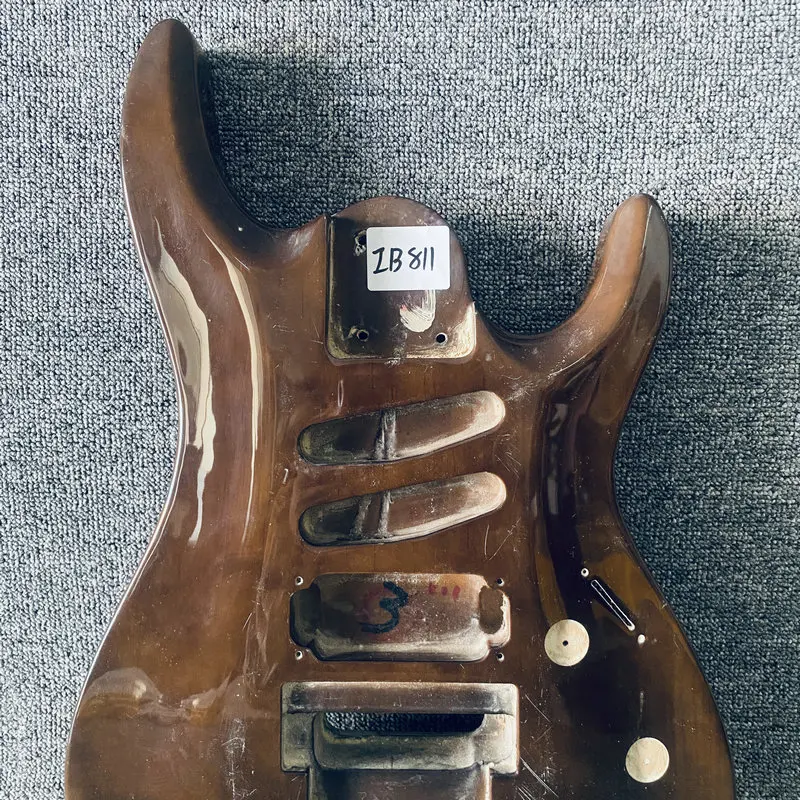 IB811 7 Strings Electric Guitar Body Floyd Rose Bridge DIY Guitar Parts Solid Wood Brown Color SSH Pickups with Damages for DIY