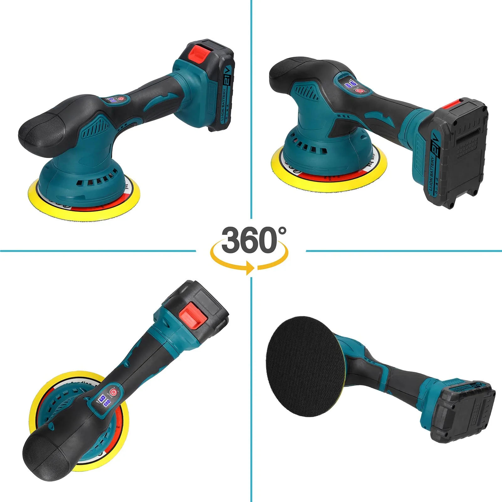 21 V Akku-Autopolierer, 6 Gänge Geschwindigkeiten, verstellbar, elektrische Auto-Poliermaschine, Multifunktions-Hausreinigung, Metallwachsen – Detail 2