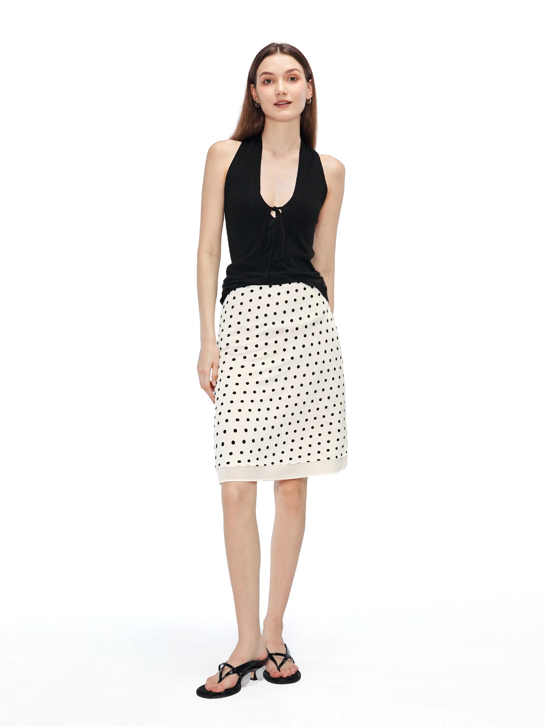 

SUNDAYAM Polka Dot Chiffon A-Line Skirt Double Layer f-length Women's Faionable Versatile Simple Design Summer Skirt