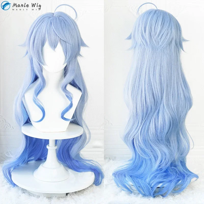 90cm ganyu genshin peruca ganyu cosplay peruca azul gradiente cabelo encaracolado resistente ao calor anime cosplay perucas + peruca boné