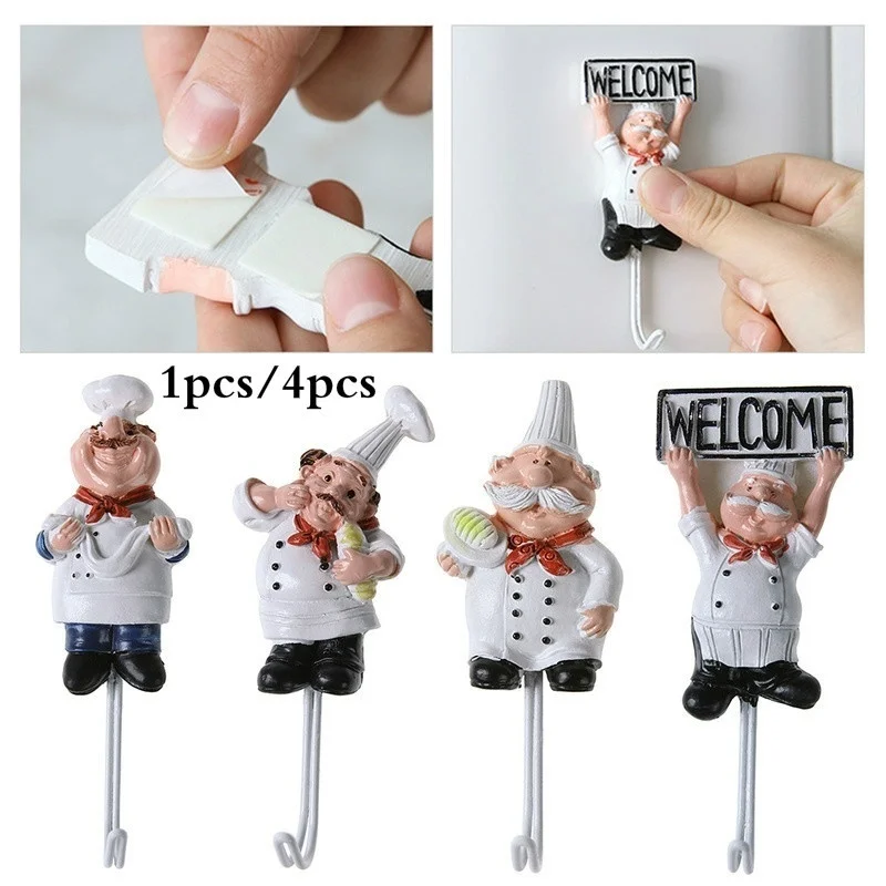 

Kitchen Creative Chef Cartoon Storage Rack Hooks Wall Hanger Kitchen Hooks for Utensils