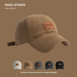 Men's Brown Retro Leather Tag Baseball Cap Spring and Summer Sun Hat Women's Curved Brim Korean Peaked Cap Fashion