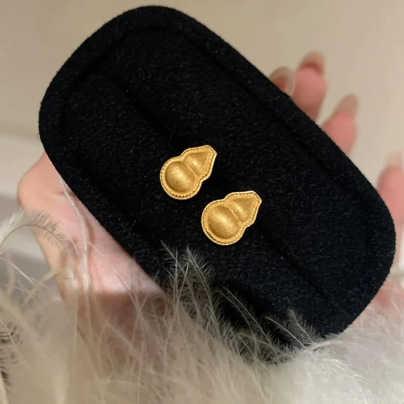 

New Chinese style Commuting Mini Gourd Fulu Earrings Ancient Brushed Ear Stud 24K Gold Electroplated Earring for Women KOFSAC