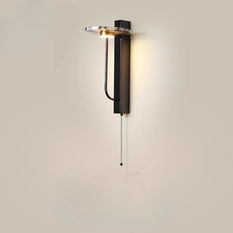 

Spain Wooden LED Wall Lamps Iron Art Light Rotundity Natural Marble Lampshade Moden Living Room Hotel Bedroom Restaurant Sconces