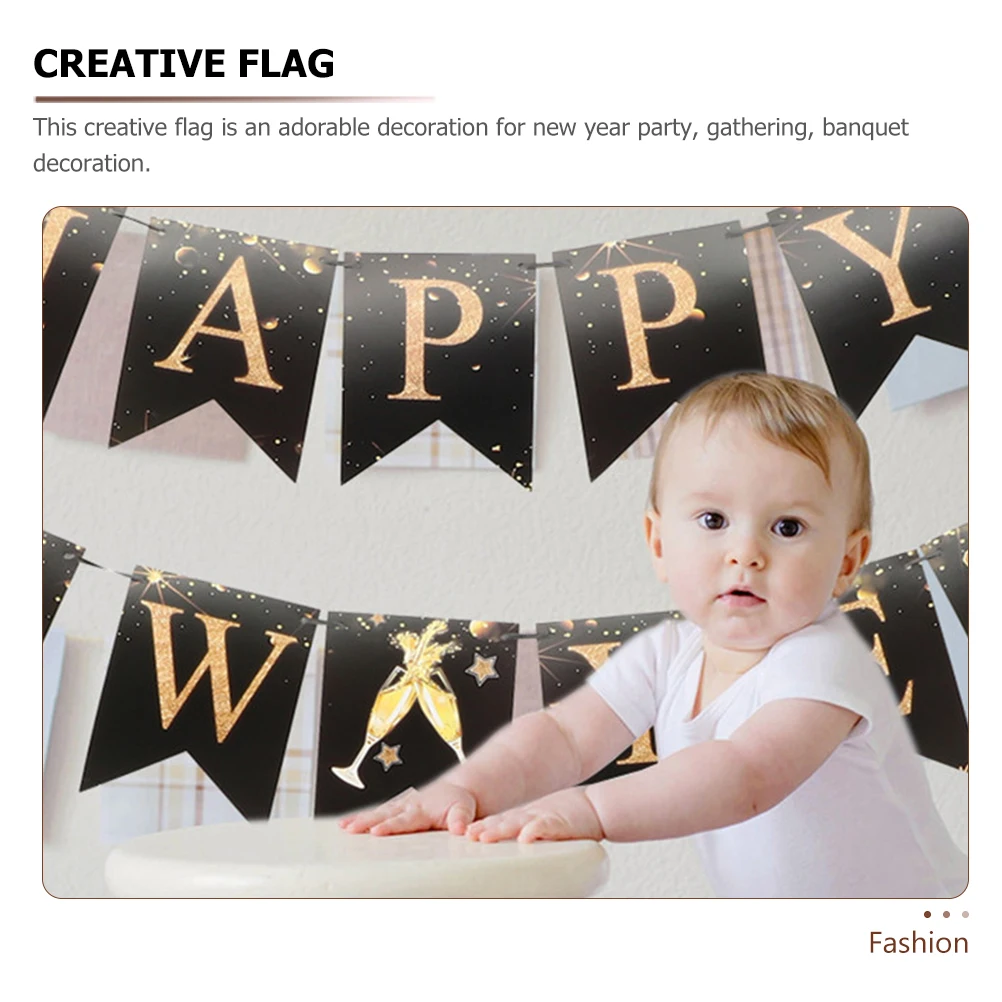 

1 set 2024 New Year Banner Festive Party Supplies Hanging Bunting Flags for Christmas Eve Celebration Home Decoration Props