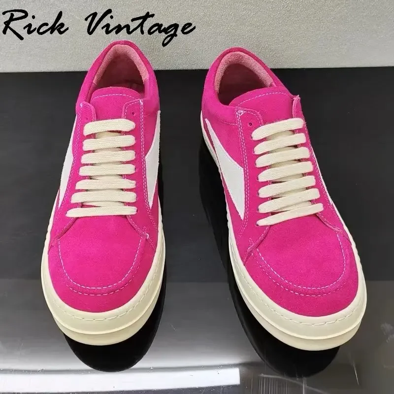 Rick Vintage Men Genuine Leather Round Casual Shoes Luxury Trainers Lace Up Women Flat Sneakers Hip-hop Street Dunk Shoes