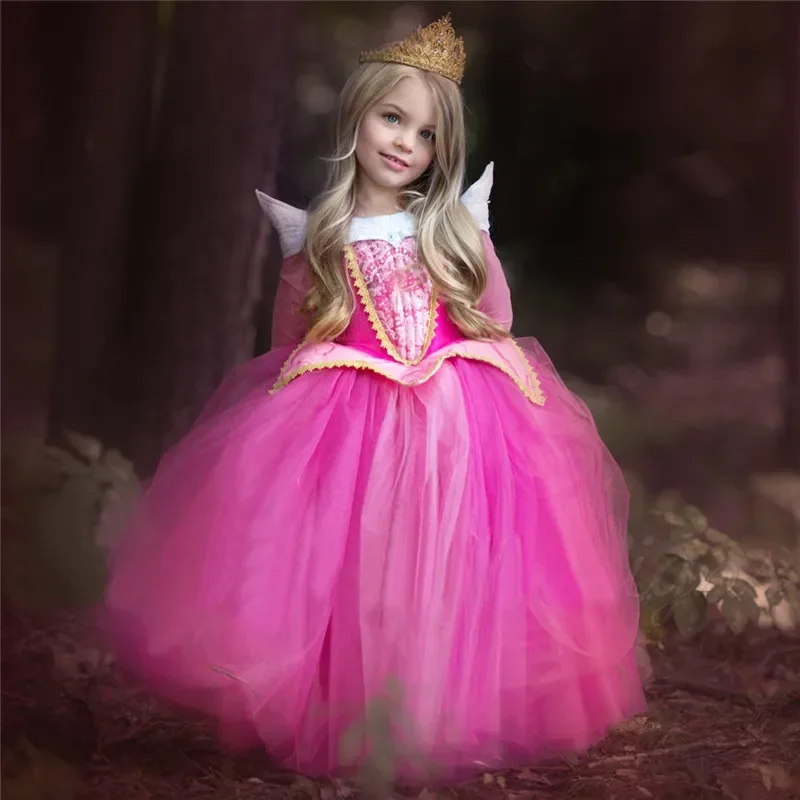 Sleeping Beauty Princess Dress Up for Girls Halloween Costume Mesh Puff Tulle Kids Cosplay Costume Lace Birthday Party Outfit