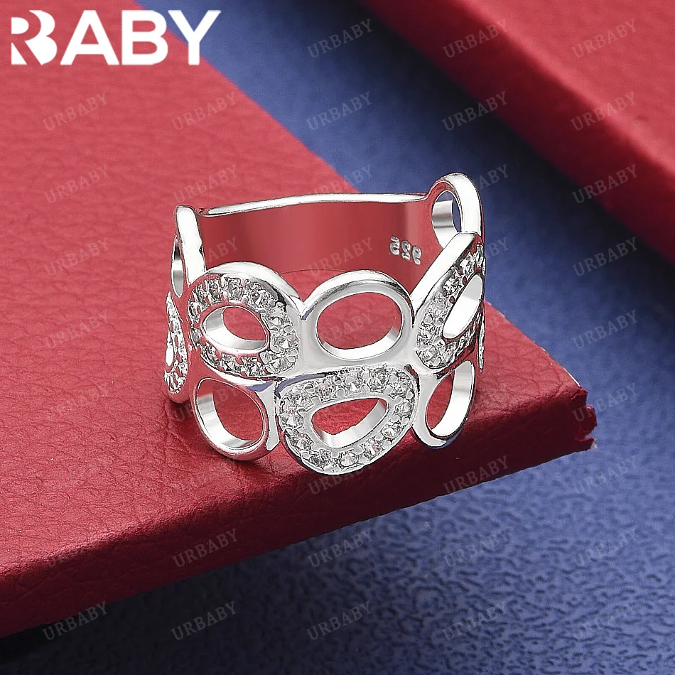 URBABY 925 Sterling Silver Zircons Irregular Round Ring Creativity Gifts Street All-match Party And Daily Wear