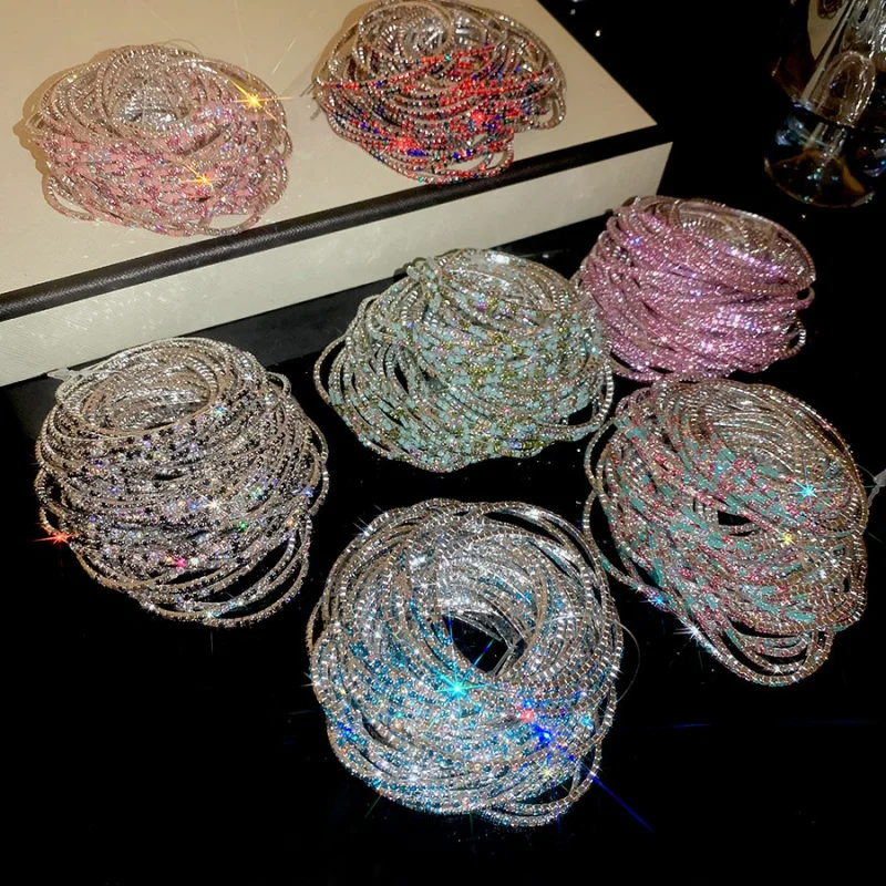 

New 10Pcs Colorful Stretch Bracelets for Women 2mm Fashion Shining Dainty Layered Bracelets Wedding Party Jewelry Gift