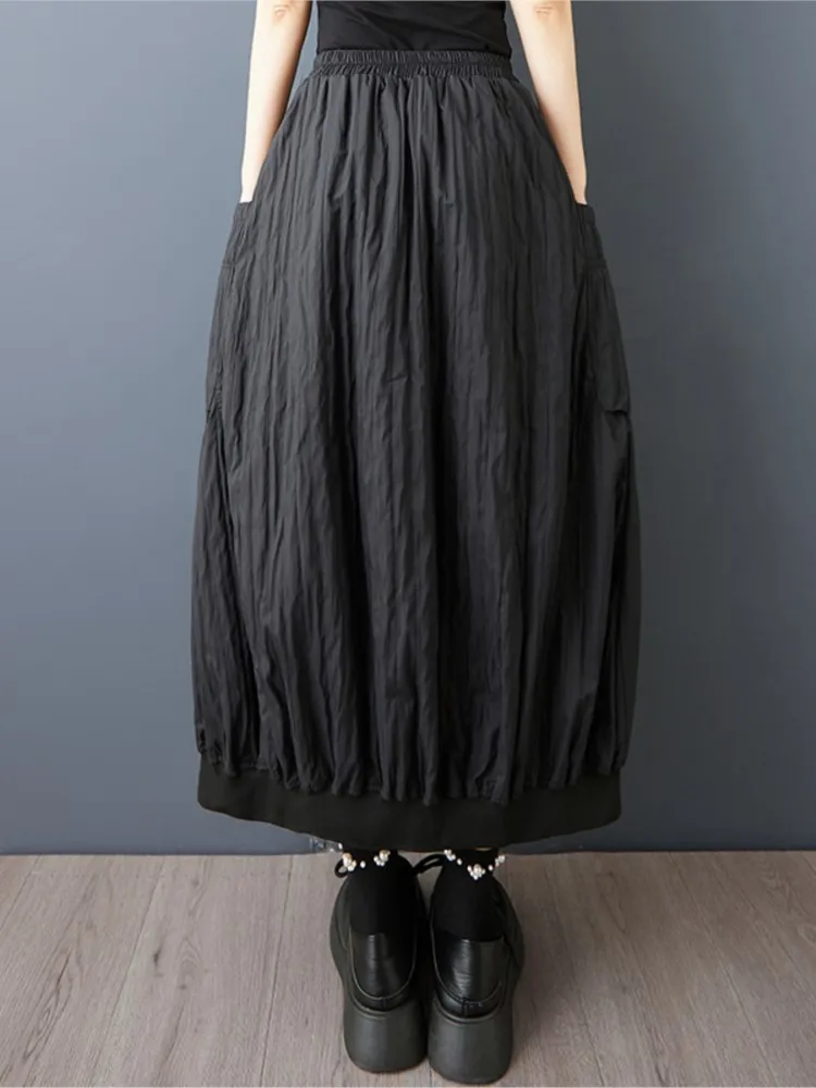 오버사이즈 가을 스커트 여성용 불규칙한 스플릿 루즈 플리츠 패션 엘라스틱 하이웨이스트 여성 스커트 캐주얼 롱 스커트
