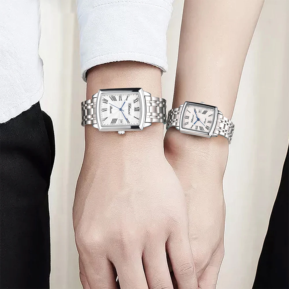 CHENXI Quartz Couple Watches Fashion Casual Rectangle Dial Alloy Man Woman Watch Luminous Calendar Couples Watch