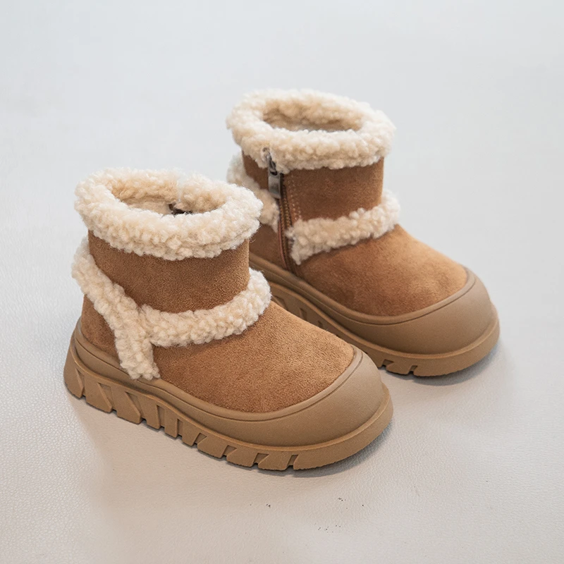 الأطفال أحذية الثلوج 2-12 سنة مبطن الفتيان الفتيات أحذية قطنية صوف الضأن طفل أحذية بوت قصيرة الفتيان الاطفال الفراء القطن الأحذية