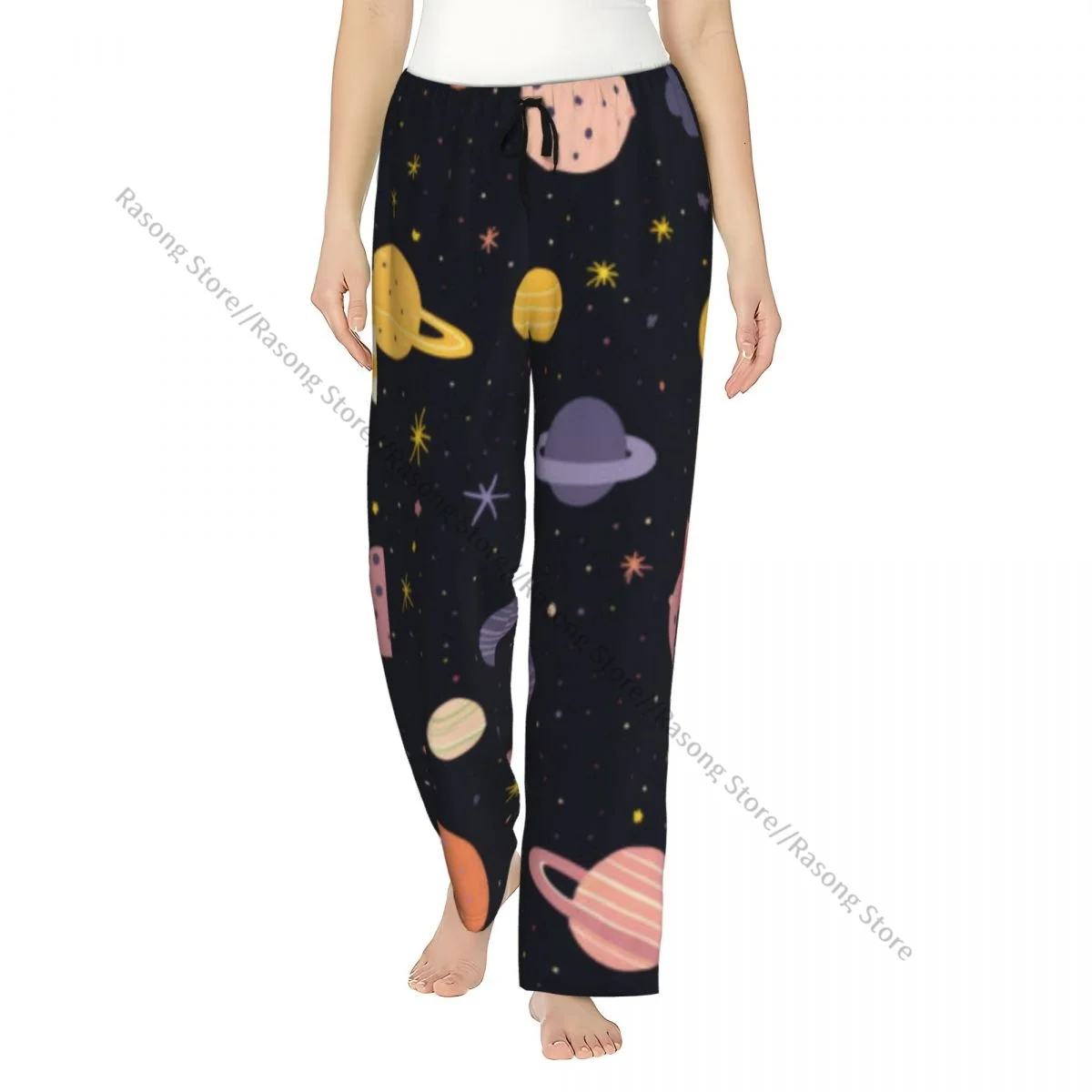 Women Long Pajama Pants Cute Colorful Planets And Stars Sleepwear Trousers Home Lounge Pants for Sleeping Daily Indoor Wear