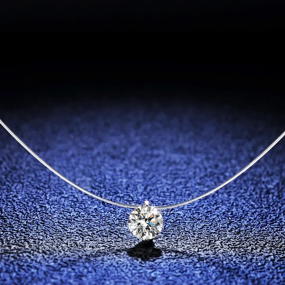 Creative 925 Silver Pendant Female Fishing Line Necklace 1 Carat Moissanite Gift Chain Engagement Wedding Jewelry